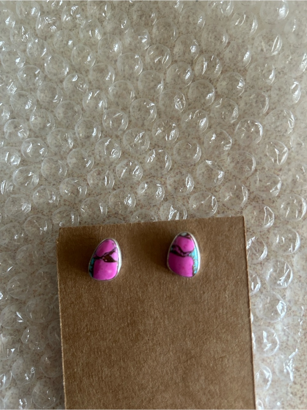Pink cotton candy sterling Silver 925 Teardrop Stud Earrings - Brand